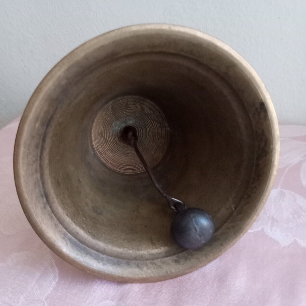 Vintage Wood and Brass School House Bell Large Farmhouse Desk 10 1/4" - Picture 3 of 8